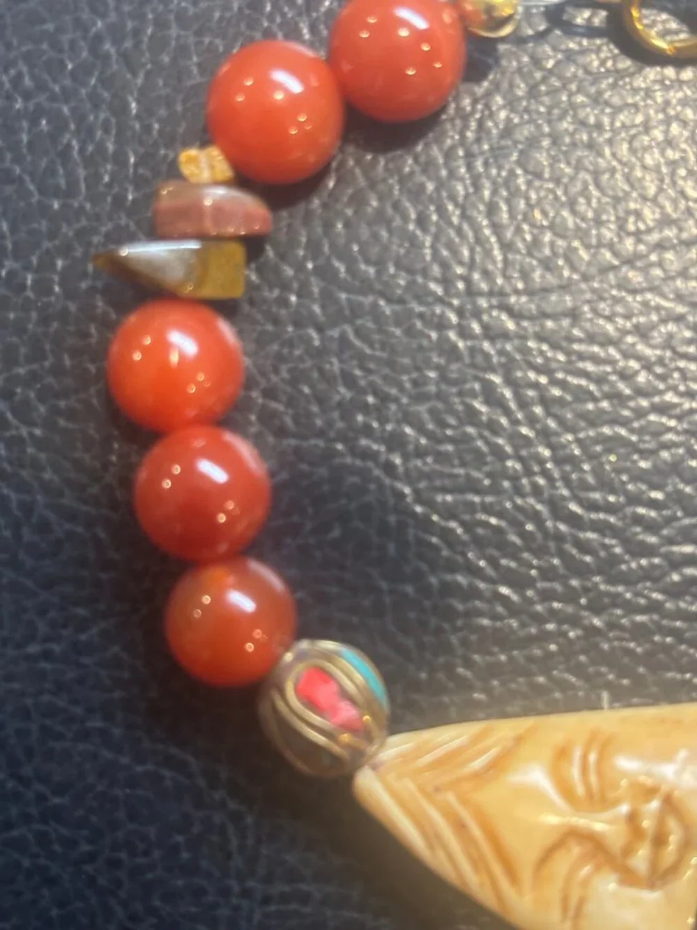 Handcrafted Buddha Face Pendant Carnelian & Tiger's Eye Tibetan Beads Bracelet